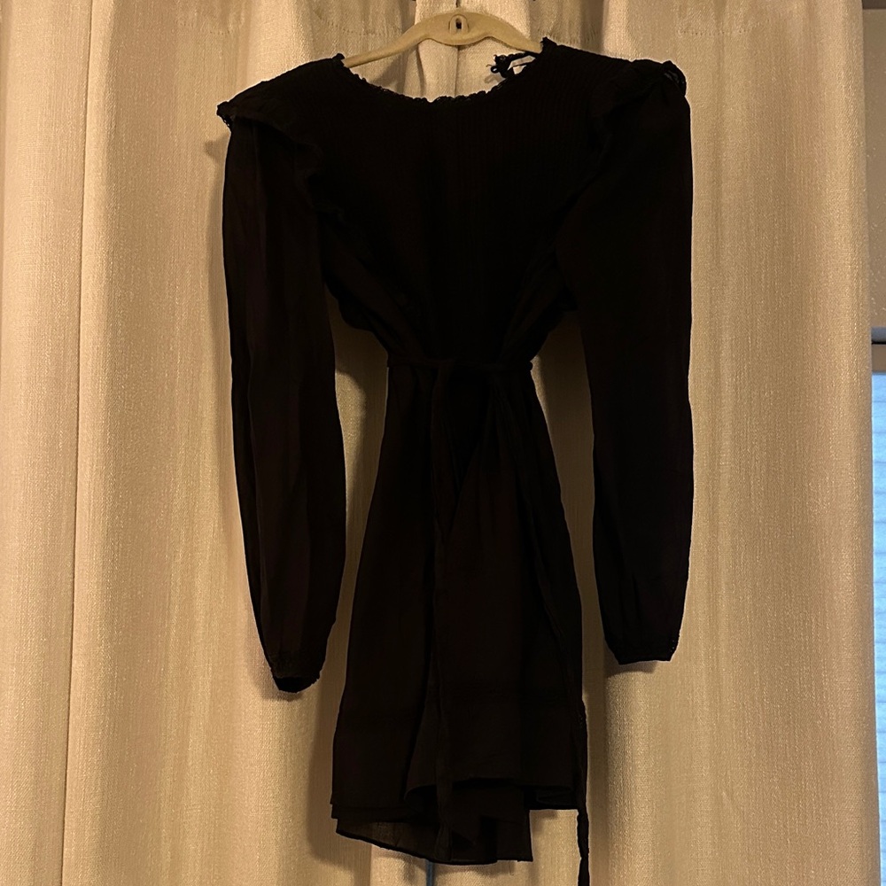 Black dress with tie around the waist and lace detail